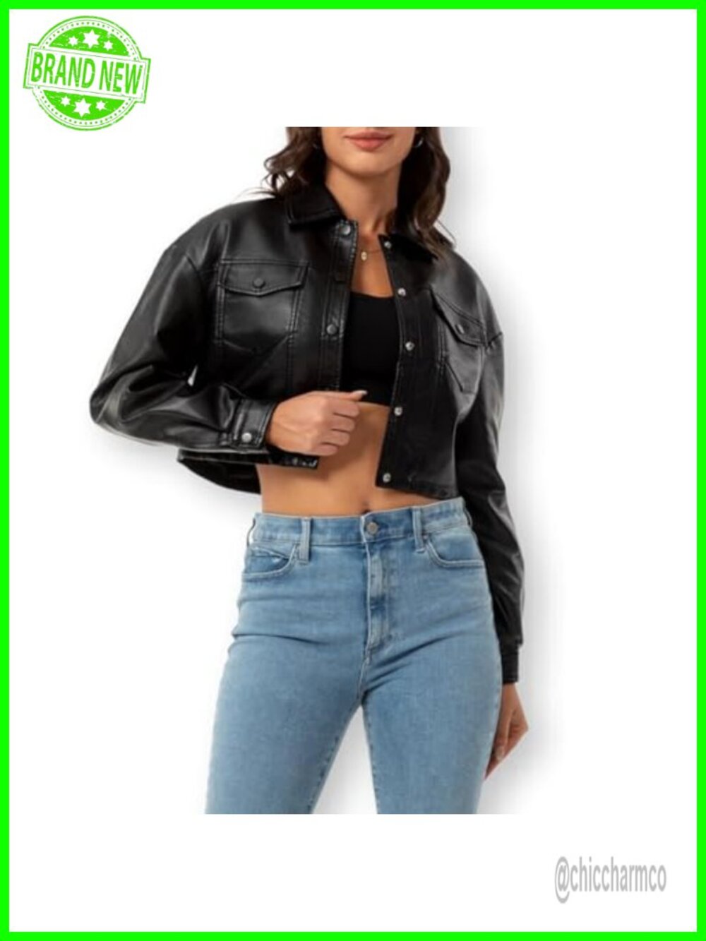 Faux Leather Cropped Moto Biker Jacket Fashion PU Coat Party Jacket